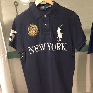 Polo navy blue button up athletic tee
